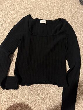 Wilfred Black Ribbed Square Neck Long Sleeve Top